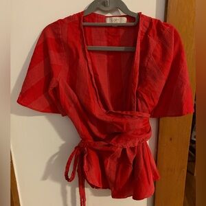 LOFT Red Wrap Shirt